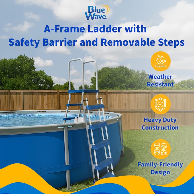 Blue Wave 52-in A-Frame Pool Ladder with Safety Barrier and Removable Steps