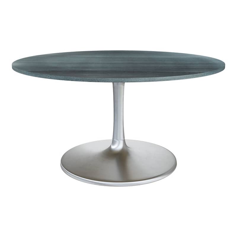 HomeRoots 60" Gray and Silver Marble and Aluminum Pedestal Base Round Top Dining Table - 60.00 in. x 30.70 in. x 60.00 in.