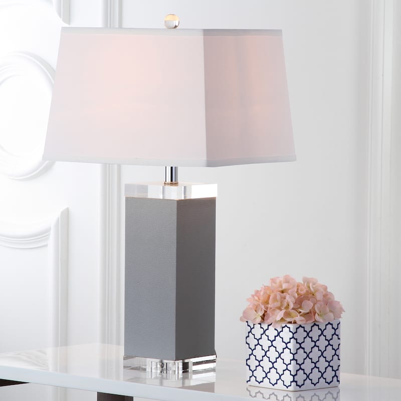 SAFAVIEH Lighting Buffy 27 Inch Navy Deco Leather Table Lamp (Set of 2)