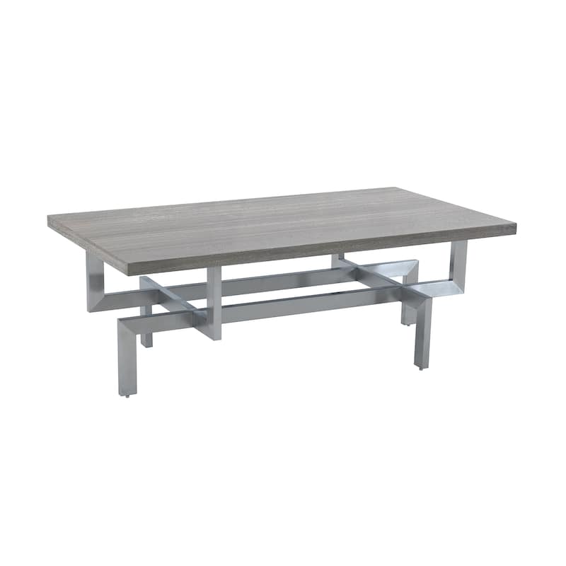 Illusion Gray Wood Coffee Table with Brushed Stainless Steel Base - Grey