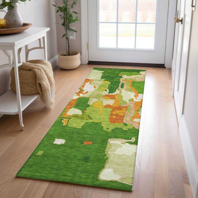 Machine Washable Indoor/ Outdoor Abstract Glam Chantille Rug - Green - 2'3" x 7'6"