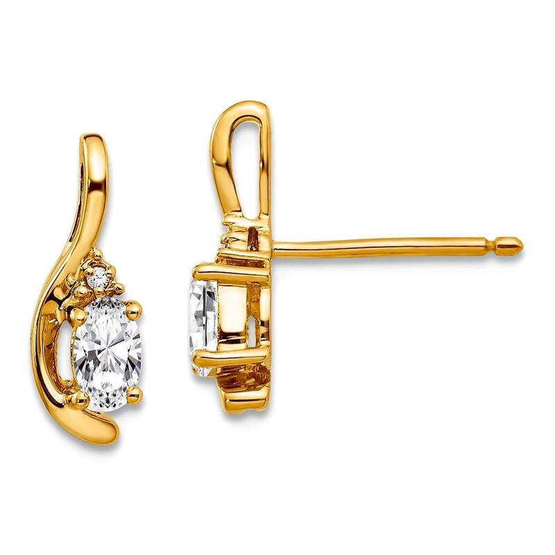 Curata 14k Yellow Gold Genuine Gemstone & Diamond Birthstone Teardrop Earrings (5x14mm) - White Zircon