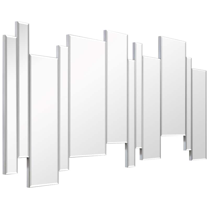 Empire Art Direct Silver Multipaneled Zigzags Beveled Wall Mirror - Clear - 24"x48"x0.7"