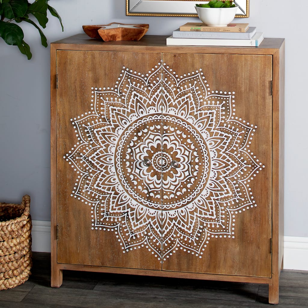 Brown Wood Bohemian Cabinet 36 x 32 x 14