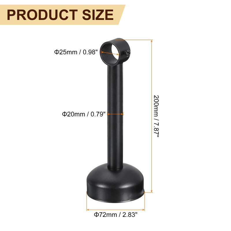 4 Set Ceiling Mount Curtain Rod Bracket, Stainless Steel Rod Holders - Black - Fit 0.98" - 7.87"L