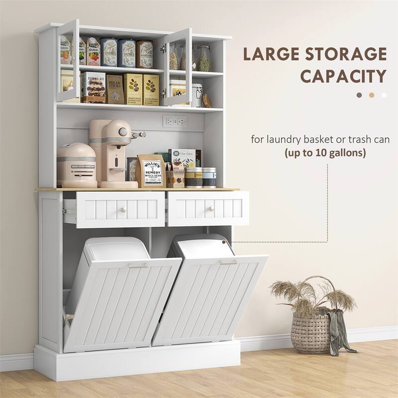 68" Kitchen Pantry Storage Cabinet w/Charging Station,Trash Cabinets