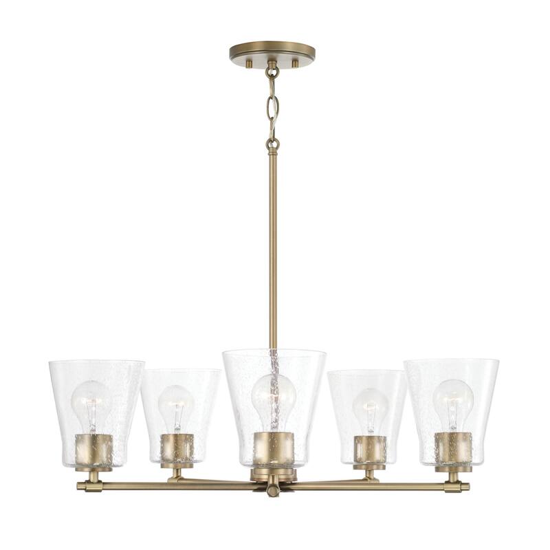 Baker 5-light Chandelier w/ Clear Seeded Glass - Aged Brass