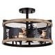 preview thumbnail 7 of 12, Kodiak 16-in W Black and Teak Rustic Semi Flush Mount Ceiling Light Bear and Tree Motif - 16-in W x 10.75-in H x 16-in D
