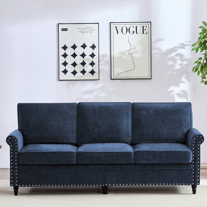 Mixoy Chenille Living Room Sofa,Modern 3-Seater Sofa Couch,Unique Riveted Look