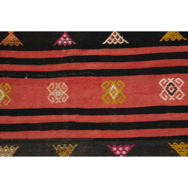 Hand Woven Oriental 100% Wool Carpet Southwestern Tribal Oranges & Rust Kilim Area Rug - 8' 9'' X 4' 8''
