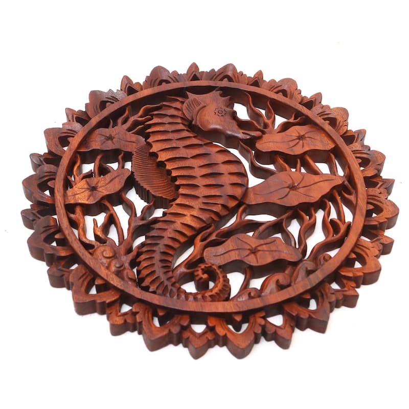 Novica Handmade Single Seahorse Wood Relief Panel