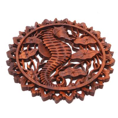 Novica Handmade Single Seahorse Wood Relief Panel