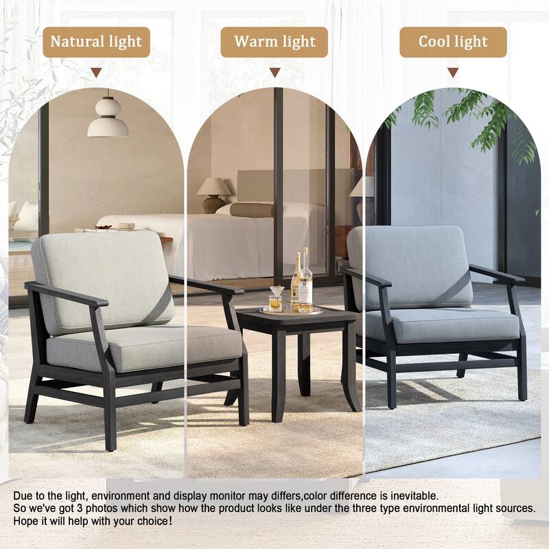 3 Set Outdoor Teak Wood Club Chairs with Side Table