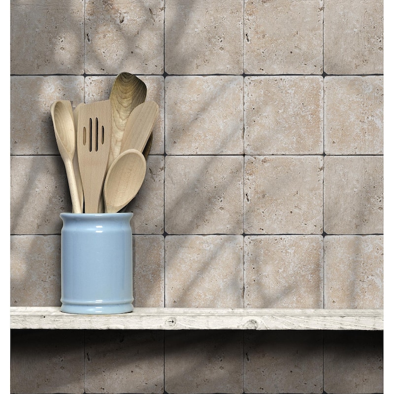 Ivory Travertine 4" x 4" Rustic Tumbled Tile