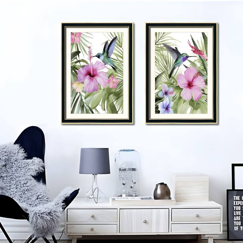 Set of 2 Pelican Bird Framed Wall Art - Replaceable Canvas Prints with Solid Wood Picture Frames, Modern Nature Wall Decor