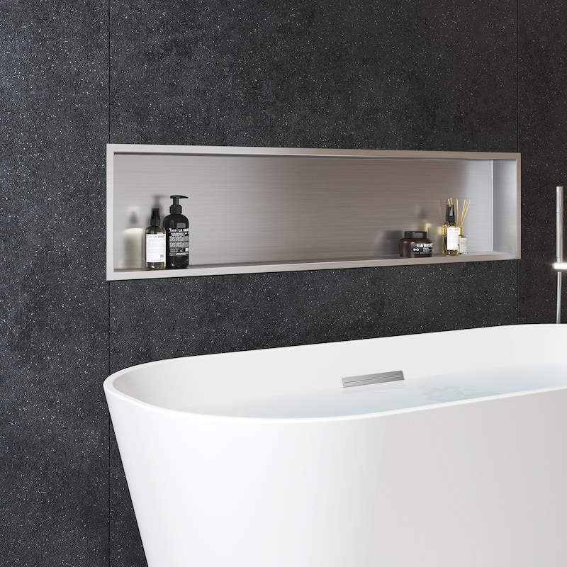 12-in x 48-in Ultra-thin Frame Recessed Stainless Steel Shower Niche Brushed Stainless Steel