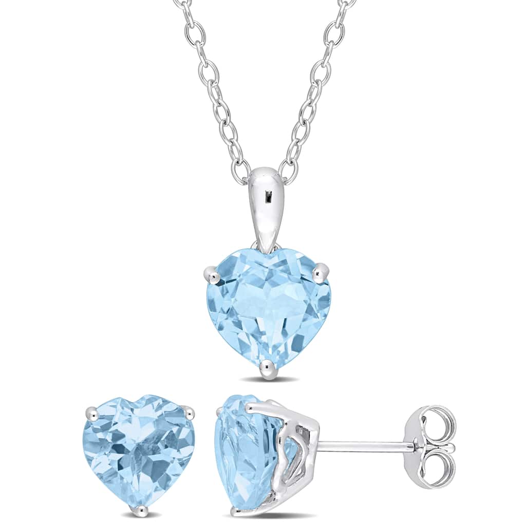 Miadora 6ct TGW Heart-Shape Sky Blue Topaz Solitaire Necklace and Stud Earrings Set Sterling Silver