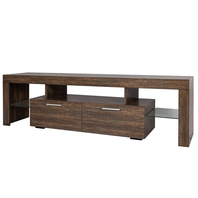 Brown & White TV Stand with LED Lights