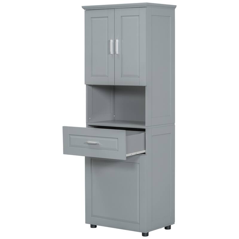 Tall Bathroom Linen Tower with Cabinet, Drawer and Hamper
