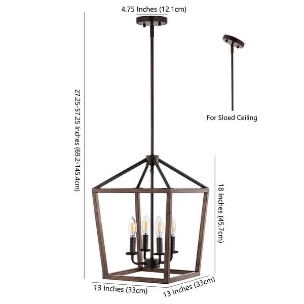 dimension image slide 1 of 7, Oria Iron Farmhouse Industrial Lantern LED Pendant, Oil Rubbed Bronze/Faux Wood by JONATHAN Y