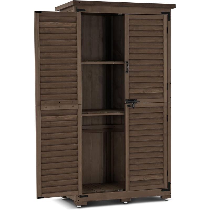 MCombo 63 inch Tall Outdoor Storage Tool Cabinet Shed with Lock for Yard (34.3" L x 18.3" W x 63" H), Wooden 0870 - Brown