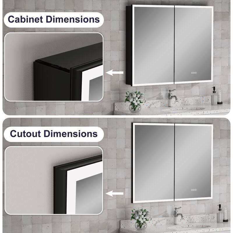Kylo Aluminum LED Medicine Cabinet with Mirror, Dimmable, Anti-Fog, Recessed/Wall Mount