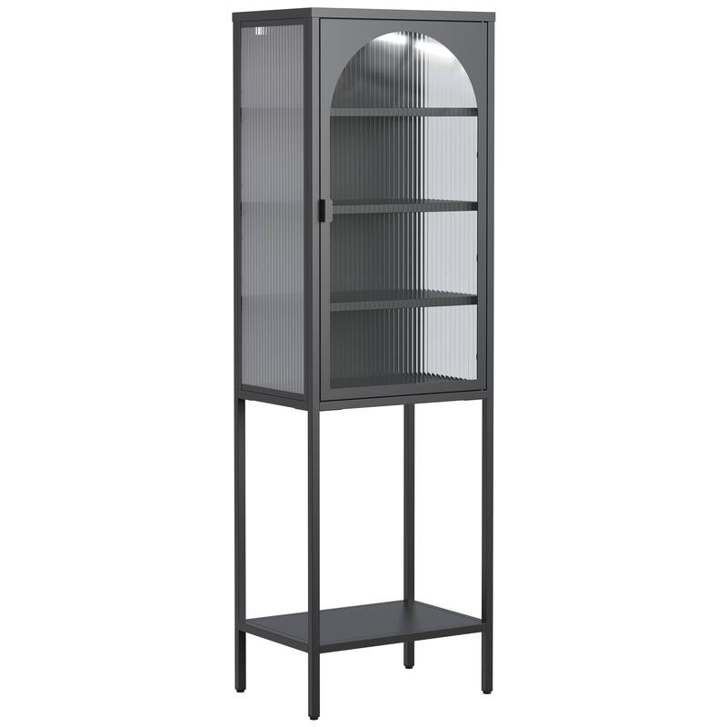 Metal Glass Door Display Storage Cabinet - 5-Tier Cube Bookshelf Storage Cabinet with 3 Adjustable Shelves