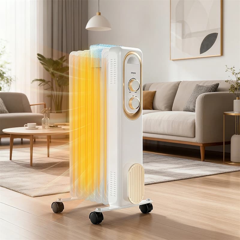 Oil Space Heater, Portable Radiator Heater with 3 Heat Settings, 1500W Thermostat, Tip-Over Protection - White
