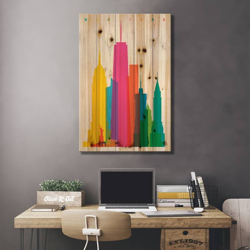 New York City Print On Wood by Yoni Alter - Multi-Color
