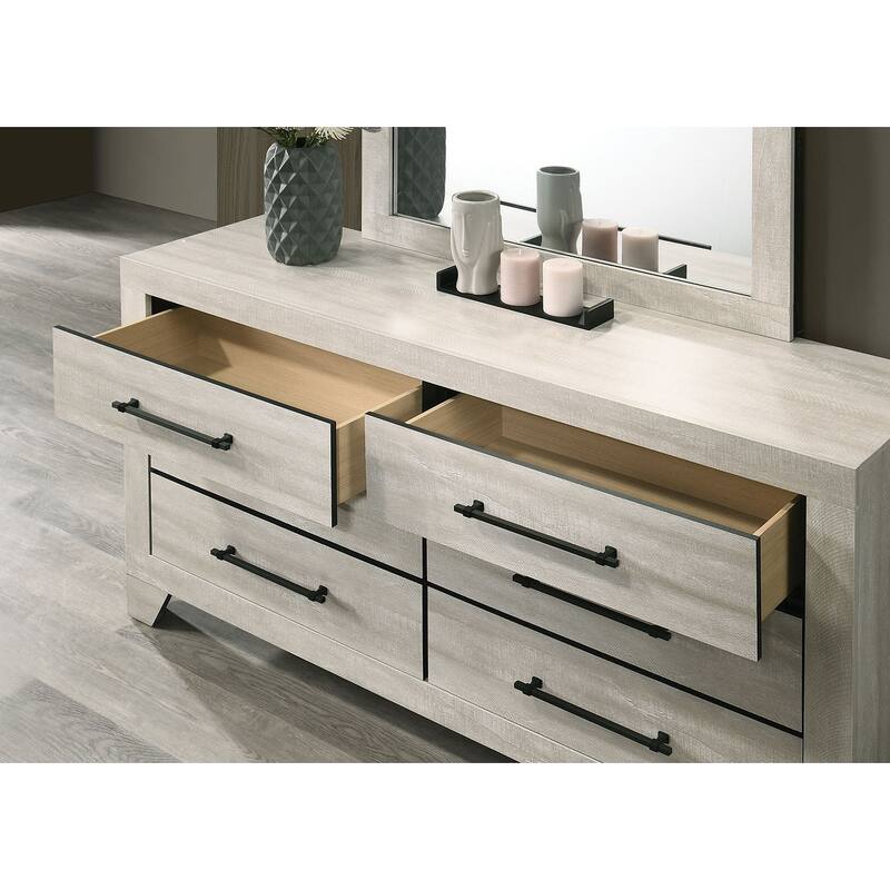 Bedroom Set Light Grey Finish Contemporary Bed Nightstand Dresser Mirror Chest