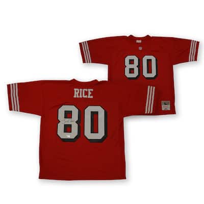 Jerry Rice Autographed San Francisco 49ers Signed Mitchell & Ness Football Jersey Fanatics Authentic COA - 8'6" x 11'6"