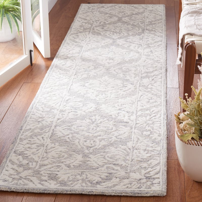 SAFAVIEH Handmade Metro Chiaffreda French Country Wool Rug - 2'3" x 9' Runner - Dark Grey/Ivory