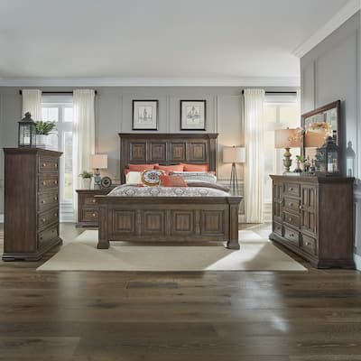 Liberty Furniture Big Valley Panel Bed, Dresser, Mirror, Chest, and Nightstand- California King, King or Queen