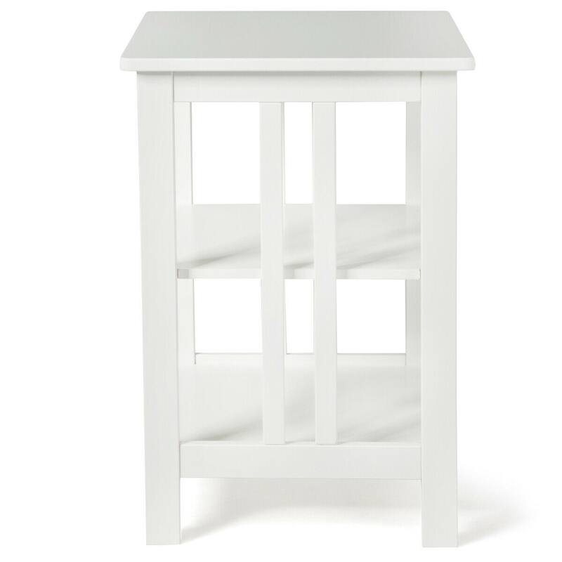 3-Tier Nightstand Side Table with Baffles and Corners-White