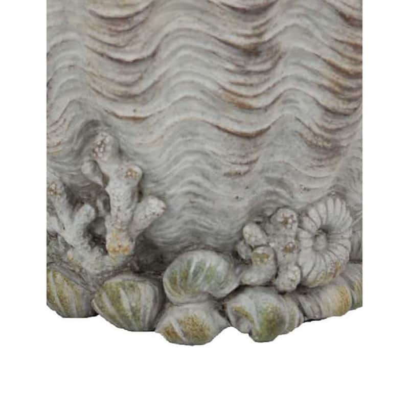Coastal Clam Shell Planter w Coral Accents, Weathered Gray Terracotta