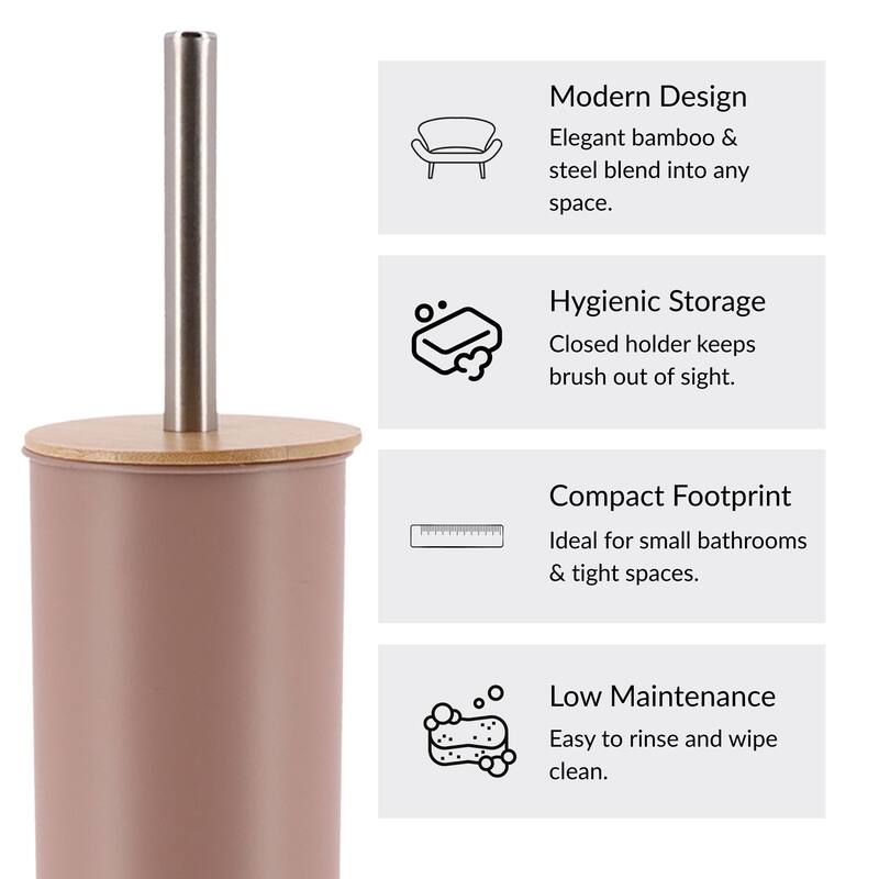 Metal Toilet Brush and Holder Set With Bamboo Lid