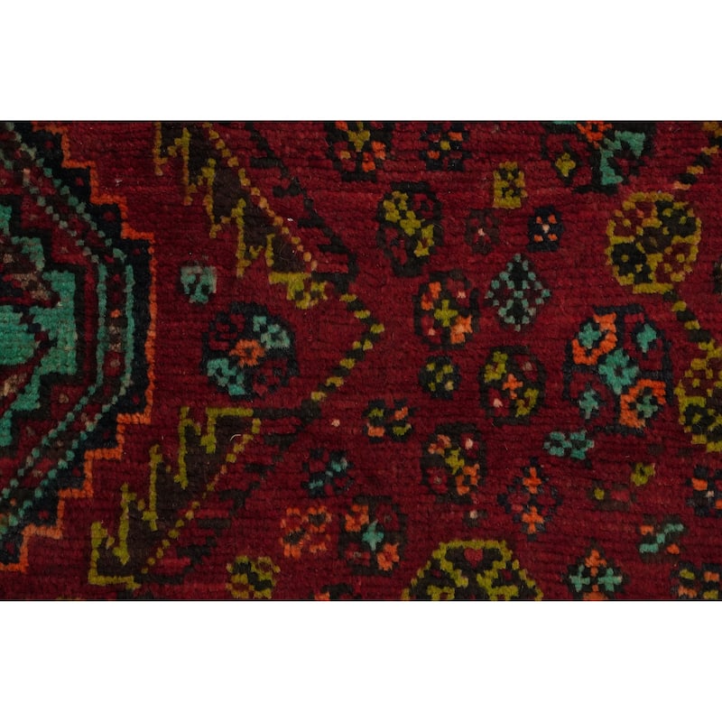 Hand Knotted Oriental 100% Wool Carpet Traditional Medallion Red Qashqai Area Rug - 7' 10'' X 4' 8''