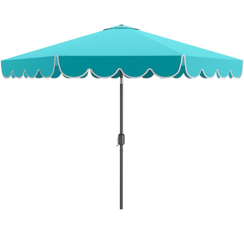 Premium 10 Ft Patio Umbrella with Crank Auto Tilt and Ruffled Edges Sun Protection Waterproof Polyester Canopy - 10 x 8.2 ft