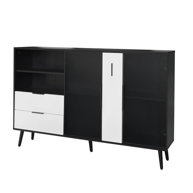 Glass Door Storage Cabinet with Drawers and Metal Handles, Living Room Modern Buffet Sideboard