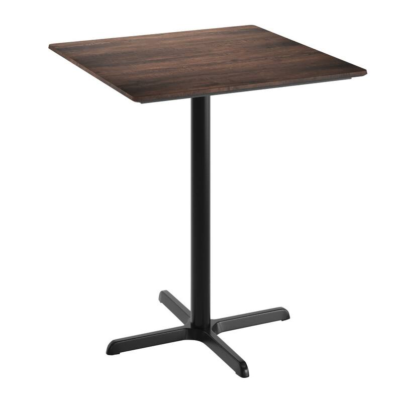 Commercial HPL Tabletop with Bar Height Crisscross Base - 36"W x 36"D x 42"H - Dark Brown/Black Base