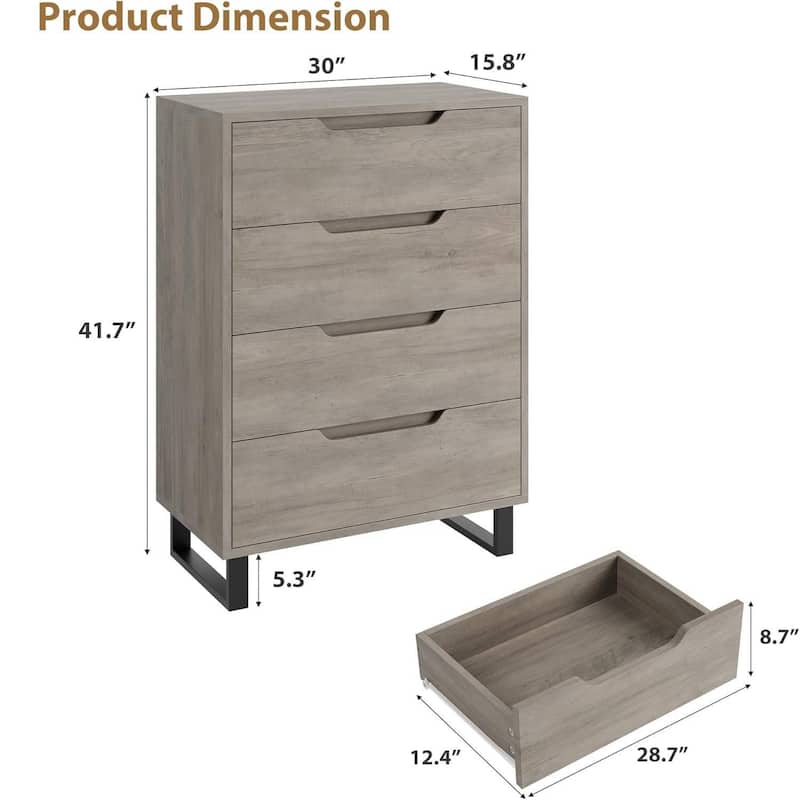 Farmhouse 4 Drawer Dresser for Bedroom, Living Room, Hallway