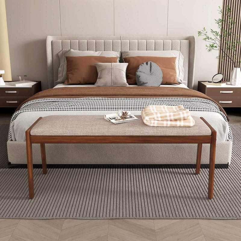 Costway 1/2 PCS 45" Farmhouse Backless Bench with Rubber Wood Legs &
