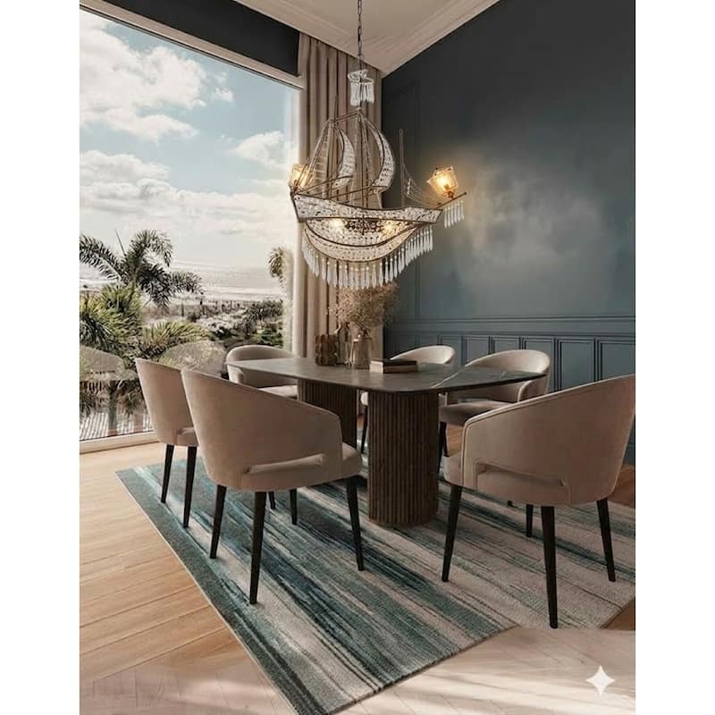 Eclectic 4 Light Bronze Metal Crystal Ship Chandelier