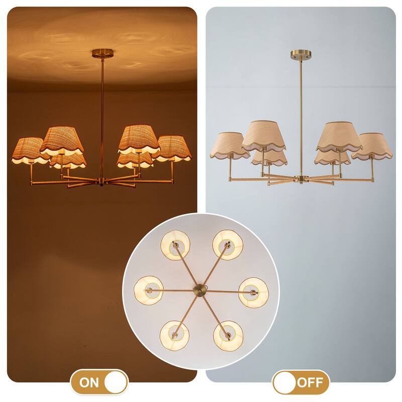 Starsky 6-Light Large Handmade Natural Rattan Boho Wagon Wheel Chandelier