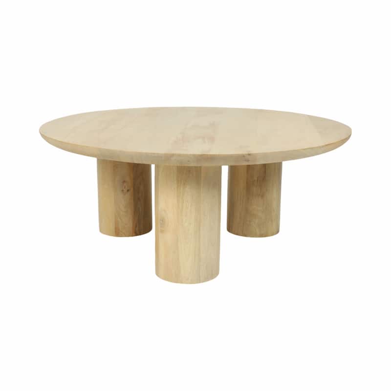 Round Natural Wood Coffee Table Modern Design Solid Cylindrical Legs