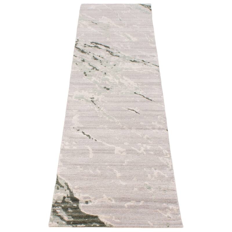 ECARPETGALLERY Hand-knotted Alma Grey Silk, Wool Rug - 2'6 x 9'9