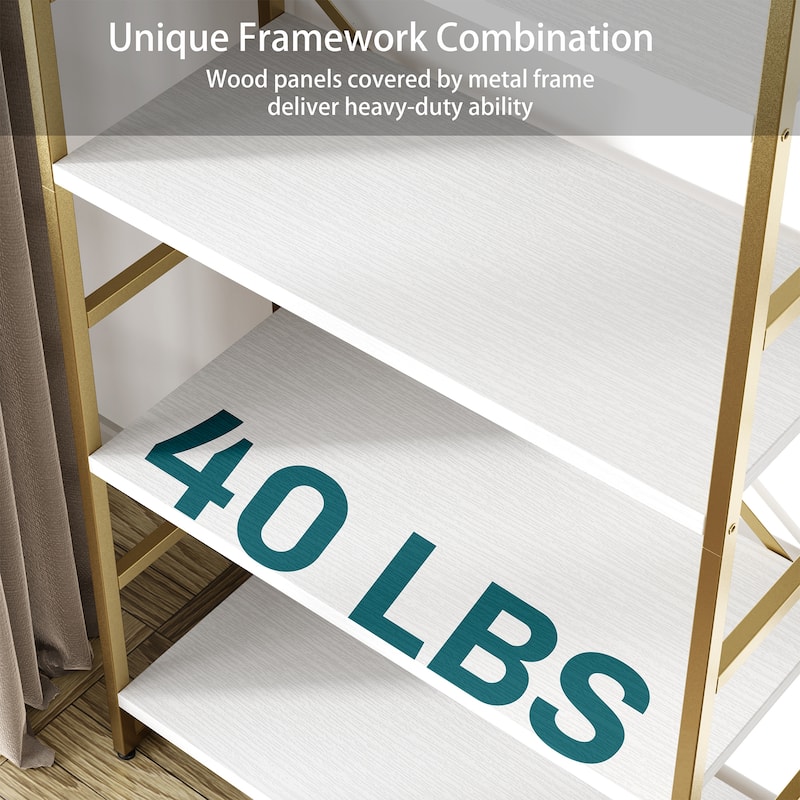 Futzca 5 Tiers Bookshelf Arched, Wooden Bookcase Display Rack