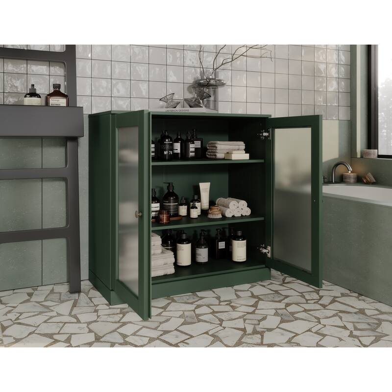 Palace Imports 100% Solid Wood 32" Bathroom Cabinet with Frosted Glass Doors and Adjustable Shelves