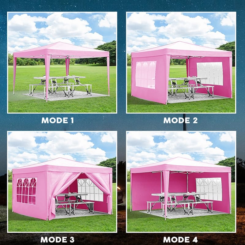 10'x10'Folding Canopy,4 Removable Sidewalls Shelter UPF 50,Gazebo Portable Tents,EZ Pop Up Canopy 4pcs Weight Bag,Carry Bag
