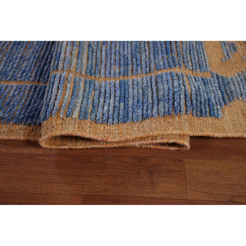 Blue Moroccan Oriental Large Area Rug Hand-Knotted Wool Carpet - 12'0" x 15'7"